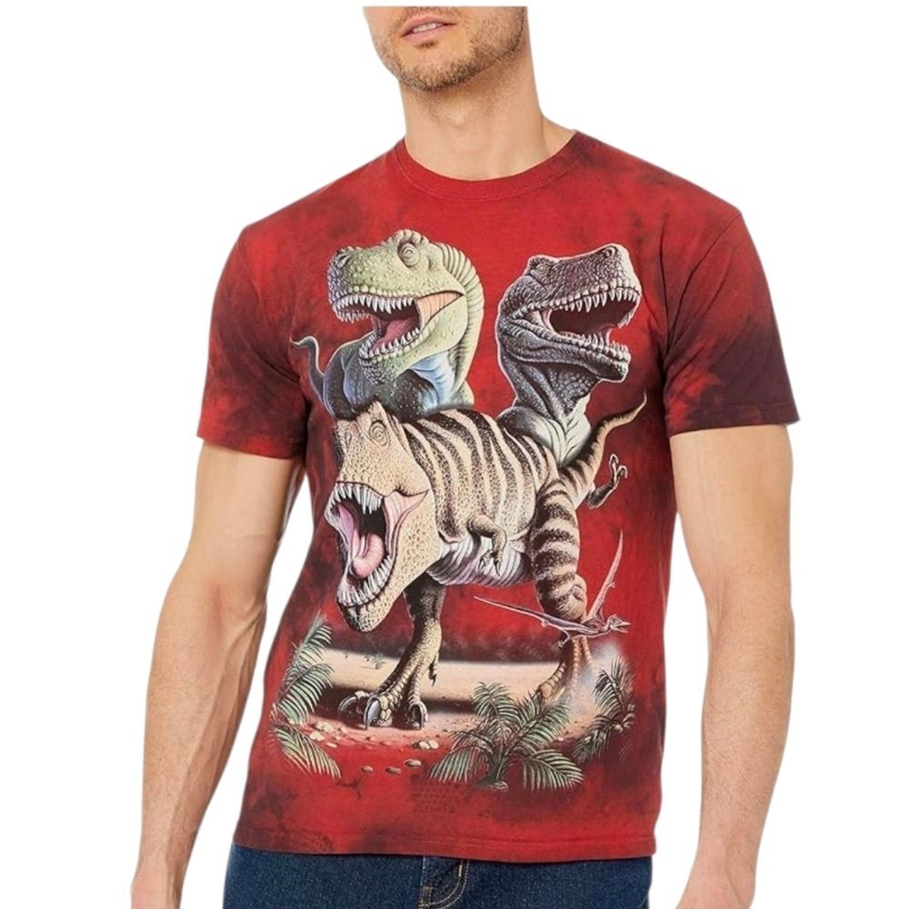 The Mountain T-Rex Collage Dinosaur Tie-Dye T-shirt Top, Size XL